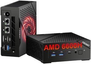 FIREBAT Mini PC AMD Ryzen 5 6600H (6C/12T, Up to 4.5GHz), DP2.0 (4K@160Hz), HDMI 2.1, MU-MIMO WiFi6, BT5.2, Type-C, USB3.2, Dual LAN, AMD Radeon 660M Graphics, 16GB DDR5 RAM 4800MHz 512GB PCIe 4.0 SSD