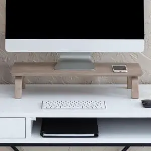 Anji Mountain Wooden Monitor Stand - Elegant Monitor Riser, Perfect Monitor Stand for Desk Organization, Durable Wood Construction monitor stands, Enhances Ergonomics and Workspace Efficiency,Biscotti