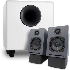 Audioengine A1 Computer Speakers with Subwoofer S8 White and DS1 Stands