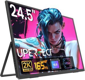 UPERFECT 24.5" 2K 165Hz Portable Monitor w/VESA & 180degAdjustable Stand, 2560 * 1440 QHD FreeSync IPS HDR Large Gaming Display, USB-C HDMI Travel Second Monitor for Laptop Switch Phone