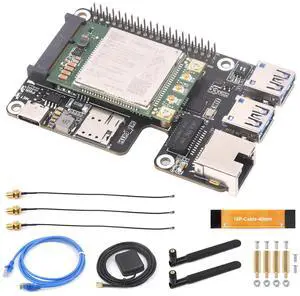 Waveshare PCIe to MiniPCIe/Gigabit Ethernet/USB 3.2 Gen1 HAT, Compatible with Raspberry Pi 5, Supports MiniPCIe Interface 4G Module, High-Speed Networking, Include SIM7600G-H 4G Module