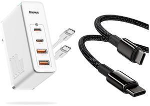 Baseus USB C Cable, 100W PD 5A QC 4.0 Fast Charging USB C to C Cable, 100W 4-Port GaN II Charging Station, Fast USB C Charger Block for iPhone 15/14/13/12/11/Pro Max/SE/11/XR/XS, Samsung, MacBook Pro