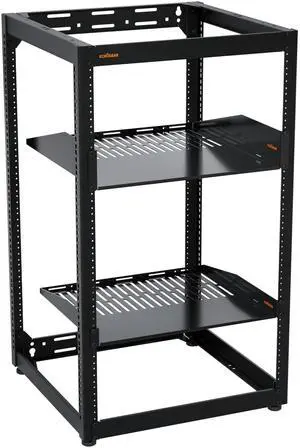 ECHOGEAR 20U Open Frame Rack for Servers & AV Gear - Wall Mountable Design Includes 2X Vented Shelves, 25x Rack Mounting Screws, 4X Leveling Feet, 4X Shelf Stops, & 2X Securement Straps