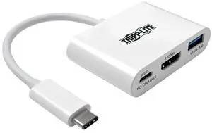 Tripp Lite USB C to HDMI Multiport Video Adapter Converter 1080p w/ USB-A Hub & USB-C PD Charging, Thunderbolt 3 Compatible, USB Type C, USB-C, USB Type-C (U444-06N-HU-C) , White