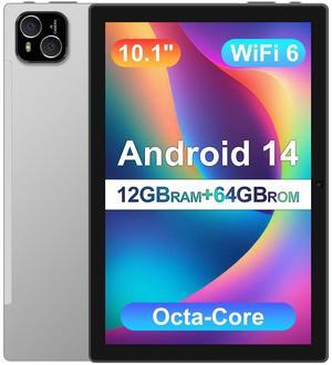 ATMPC Tablet 10 inch Android 14 Tablet with Octa Core Processor 12GB RAM 128GB ROM 1TB Expandable 1280x800 IPS Touchscreen, 6000mAh Battery, WiFi 6, BT 5.4, Dual Camera (Sliver)