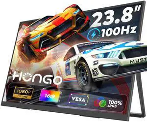 HONGO 23.8" 1080P Portable Monitor, FHD 100HZ 100% SRGB IPS USB-C HDMI Large Work Home Gaming Second Monitor W/180degAdjustable Stand for Laptop, MacBook, Phones