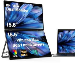 InnoView Laptop Screen Extender 15.6" Dual Portable Monitors 1080P FHD Stacked Folding Triple Monitor HDMI USB-C Portable Dual Monitor for Laptop Windows Mac (No Driver Needed)