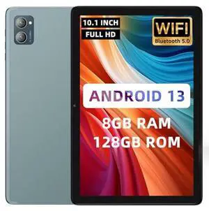 AISLPC 10.1 Inch New Slim Android Tablet, Android 13 Tablets 8GB RAM 128GB ROM 512GB Expand WiFi Tablets PC, 1280 * 800 HD Screen, 5+13MP Dual Camera, Bluetooth5.0, 6800mAh Battery,Sapphire Blue