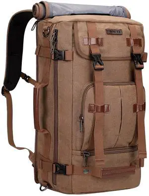 WITZMAN Canvas Backpack Vintage Travel Backpack Large Laptop Bags Convertible Shoulder Rucksack(A519-1 Brown)