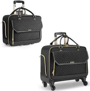 Arcoyard Rolling Laptop Bag, Briefcase for Women with 4 Spinner Wheels and Handle, 17.3 Inch Laptop Bag with 2 Smooth Wheels, TSA Friendly, Black