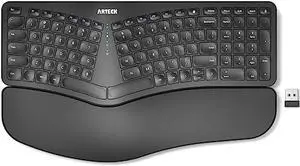 Arteck Split Ergonomic Keyboard with Cushioned Wrist and Palm Rest, 2.4G USB Wireless Comfortable Natural Ergonomic Split Keyboard, for Windows Computer Desktop Laptop