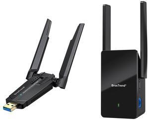 BrosTrend AXE5400 WiFi 6E USB Adapter + BrosTrend WiFi 6 Extender AX1500 WiFi Booster for Home WiFi Range Extender