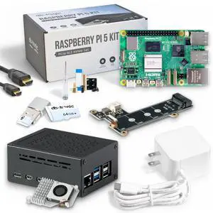 Raspberry Pi 5 8GB PCIe M.2 NVMe - Set | Metal case | Active Cooler | M.2 NVMe SSD PCIe Board | Official USB-C 27W Power Supply | 64GB Edition | 4K Micro HDMI