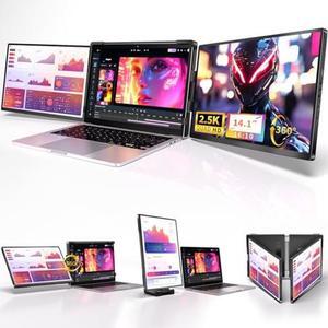 Fzaqwen Triple Screen Laptop Monitor Extender - 2.5K QHD IPS Triple Portable Monitor for Laptop 13.3-17 Inch, Plug Play and Compatible with MacOS/Wins/Chrome/Dex (Black)