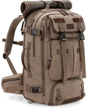 Gonex Canvas Backpack, Vintage 3-in-1 Convertible Laptop Bag for Travel, Work & College, Large Carry-On Rucksack for Men & Women (Coffee Brown)