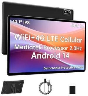 Android 14 Tablet 10.1 Inch,4G SIM Unlocked, Quad-Core CPU 2.0GHz,3GB+32GB, TF Expandable, IPS Display, 5G WiFi, Bluetooth 5.0,5MP+8MP Dual Cameras,5000mAh, GPS, Google Kids Space,Black case