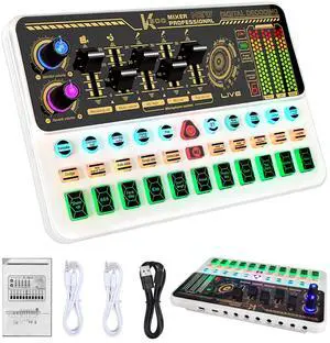 Hosabely Audio Mixer With Effects, Live Sound Card with Volume Fader, Voice Changer, Sound Effects, LED Lights, for Karaoke, Recording, Podcasting Sound Board for Kids, Gift, Gme, PS5(White) Hosabely Audio Mixer With Effects, Live Sound Card with Volume Fader, Voice Changer, Sound Effects, LED Lights, for Karaoke, Recording, Podcasting Sound Board for Kids, Gift, Gme, PS5(White)