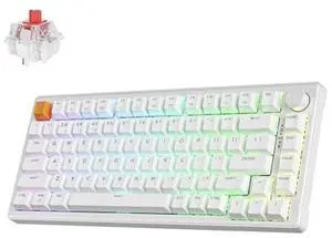 JamesDonkey J2 75% Wireless Mechanical Gaming Keyboard, QMK/VIA Gasket Hot Swappable 82 Keys Tri-Mode BT5.1/USB-C/2.4GHz RGB Backlit with Custom Knob Super Red Switch, PTB Keycap - White