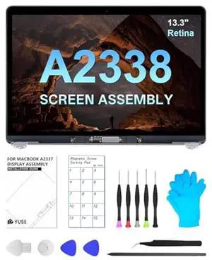 Replacement Screen 13.3" for MacBook Pro 13-inch A2338 Retina 2020(M1) 2022(M2) Year (Model: EMC 3578 EMC 8162 MYD83 MYD92 MYDA2 MYDC2 MNEQ3 MNEP3 MNEJ3) Full LCD Screen Display Assembly (Grey)