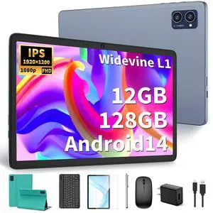 JJGJ Android Tablet with Keyboard, 10 inch Android 14 Tablet, 12GB RAM+128 Storage(Expand to 1TB), Octa-Core, 2K 1920x 1200 Display, 13MP Dual Camera, 7000mAh, 5G/2.4G WiFi,GPS,Bluetooth 5.0(Green)
