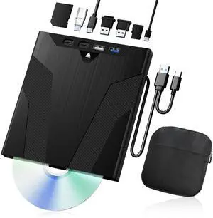 juwuoi External Blu Ray Drive USB Blu ray Drive with SD/TF Slot Ports 7-in-1 Blu ray Player for PC Laptop Portable 3D BD Disc Reader CD DVD -/+RW Burner Compatible with Windows Linux Mac OS