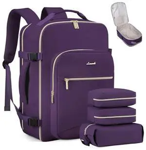 LOVEVOOK Carry on Travel Backpack, 40L Waterproof Large 17inch Laptop Luggage Daypack as Personal Item Flight Approved, Business Weekender Overnight with 3 Packing Cubes, Dark purple