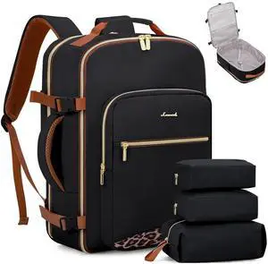 LOVEVOOK Travel Backpack, 50L Carry on Backpack with 3 Packing Cubes, 18 Inch Water Resistant Luggage Computer Daypack College Weekender Overnight Bag for Men & Women, Black-Leopard print