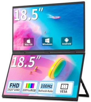 Dual Monitor 18.5" 100Hz,Portable Monitor for Laptop Extender| 1080P |100% Srgb|Plug & Play|Stand & VESA|Automatic Rotation| Extended Computer Display for Laptop PC Windows Mac