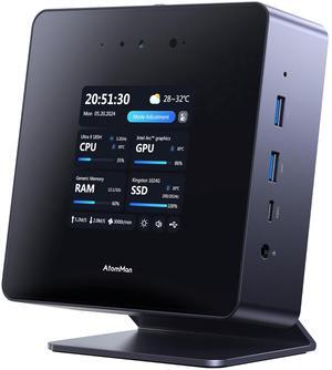 AtomMan X7 Ti Mini PC Core Ultra 9 Processor 185H Barebone Version Without RAM/SSD/OS Gaming PC, HDMI+DP+2xUSB4 Output, 4 Inch Smart Screen, FHD 1080P Camera, 2X 5Gbps RJ45, WiFi 7, Intel Arc Graphics