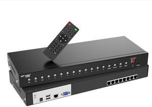8 Port KVM Console Over CAT6, 1U Rack Mount KVM, Support Extended Distance UP to 230ft/70m by RJ45 Cable (VGA/HDMI to Cat6 Dongle NOT Included)