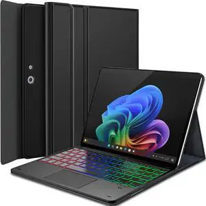 Nanhent Touchpad Keyboard Case for 13 Inch Microsoft Surface Pro 11 / Pro 10 / Pro 9 Tablet, 7 Color Rainbow Backlight Detachable Bluetooth Trackpad Keyboard Folio Smart Cover