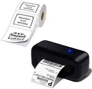 Phomemo Black Bluetooth Thermal Label Printer with 4"x3" Thermal Labels Roll for Small Business Supplies