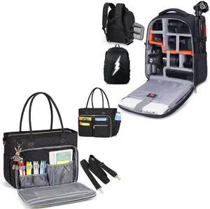 RAINSMORE Teacher tote bag 15.6 inch Laptop Bag for Women and Camera Bag Camera Backpack for DSLR/SLR Mirrorless Camera