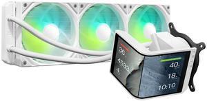 TRYX Panorama SE 360 ARGB White 360mm AIO Rotatable 6.5'' AMOLED Curved Screen 3D Anamorphic Effect Customizable AIO Cooler 360mm White Asetek Adela 280w TDP Intel LGA 1851/1700/1200/115X AMD AM5/AM4