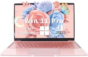 Ultra Light and Portable 14" Rose Gold Laptop -Win 11 Pro/Office 2019, Celeron J4105, FHD IPS Display, 6GB RAM, 180deg Hinge/HDMI/WiFi/BT - Perfect for Travel, Work, Study, and Play! (256G SSD)