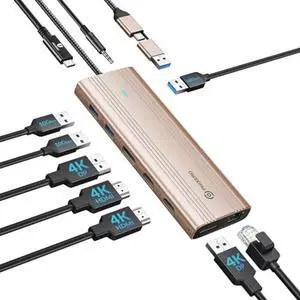 PHIXERO 10 in 1 USB Docking Station Dual Monitor 4K@60HZ for Mac M1/M2, Displaylink Dock with 2 HDMI & 2 DP, 100W PD, 3 USB 3.2Gen2 [10 Gbps], Ethernet, Audio, Compatible with Thunderbolt, Windows,et
