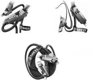 SHEZI Upgraded 4 in 1 60W +240W USB C Cable Lightning Cable Nylon Braided Fast Charging Cable
