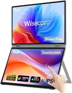 15.6" Dual Screen Touch Portable Monitor for Laptop Screen Extender IPS 1080P 360degFoldable Stacked Display with Kickstand HDMI USB-C for PC Laptop Windows Mac Driver-Free Flip S5+