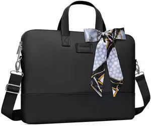 MOSISO Laptop Bag for Women, 15.6 inch Computer Bag Compatible with MacBook Pro 16 inch, HP, Dell, Lenovo, Asus, Razer Notebook, Laptop Shoulder Briefcase with Strap and Silk Scarf, Black