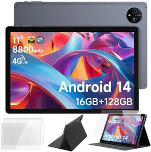 Ulefone Tab A11 Pro Android 14 Tablet, 16GB RAM + 128GB ROM Tablets, 11" Large Screen 8800mAh, 16MP + 8MP Widevine L1 Quad Stereo Speaker Gaming Tablet, Comes with Tempered Glass and Smart Book Cover