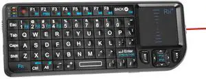 Rii Mini Wireless Keyboard with TouchpadQWERTY, Support Bluetooth2.4G Connection, Built-in Laser Pointer, Portable Backlit Keyboard with Remote Control, X1-BT Black