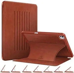 Fintie Magnetic Stand Case for iPad Pro 13-inch (M4) 2024 - Multiple Angles Shockproof Rugged Soft TPU Cover with Pencil Holder, Auto Sleep/Wake, Brown