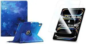 Fintie Bundle: Fintie Rotating Case for iPad Pro 13-inch (M4) 2024-360 Degree Swiveling Stand Protective Back Cover + [2-Pack] Tempered Glass Screen Protector