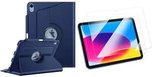 Fintie 360 Degree Rotating Case for iPad (A16) 11th Generation 11 Inch (2025), iPad 10th Generation 10.9 Inch (2022) Bundle with 2 Pack Tempered Glass Screen Protector