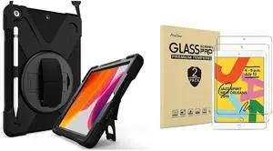 ProCase iPad 10.2 Case 2019 7th Gen iPad Case Rugged Heavy Duty Bundle with 2 Pack iPad 10.2 7th Gen Tempered Glass Screen Protector