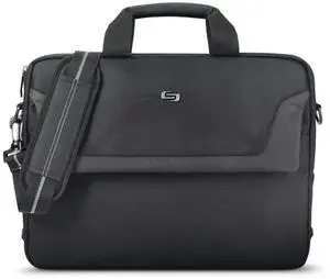 Solo New York Briefcase - Laptop Carrying Bag for Women & Men, Brief for Travel & Work, Full Length Front Pocket, Adjustable Shoulder Strap, Fits 16" Computer - Flatiron Slim, Black
