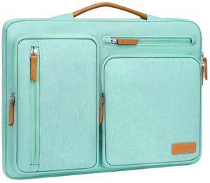 MOSISO 360 Protective Laptop Case 15 inch, 15 inch Laptop Sleeve Compatible with MacBook Air M4 M3 M2 2025 2024 2023, Dell XPS Plus, Side Open Carrying Case with 4 Zipper Pockets&Handle, Aqua Green