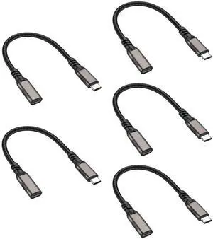 USB C Extension Cable 1FT 5-Pack, Small USB C Male to Female Cord [USB3.1 Gen2/10Gbps] Sync Transfer 100W/5A Fast Charging Compatible with iPhone 15, iPad Pro/Air, MacBook Air M2/ M1/ Pro