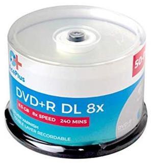 AcePlus 50-Pack DVD+R Dual Layer Discs with 8X Speed, 8.5 GB of Data and Logo-Branded Silver Surface in Cakebox
