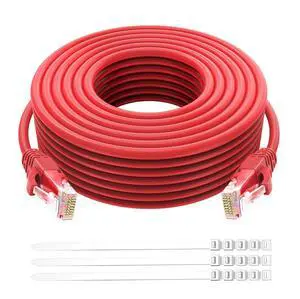 Adoreen Cat 6 Ethernet Cable 200 Ft-Red, Outdoor & Indoor Snagless Long Round RJ45 Network Cable, POE, Soft Flexible Gbps Internet LAN Computer Patch Cord for Router Modem Switch Fast Gaming+ Ties